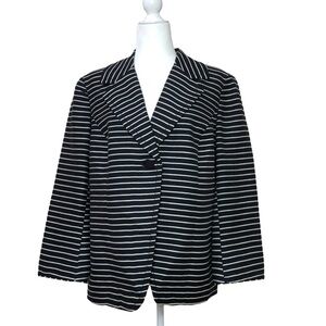Coldwater Creek‎ Linen Jacket Womens 14 Blue Cream Woven Stripe Blazer Preppy